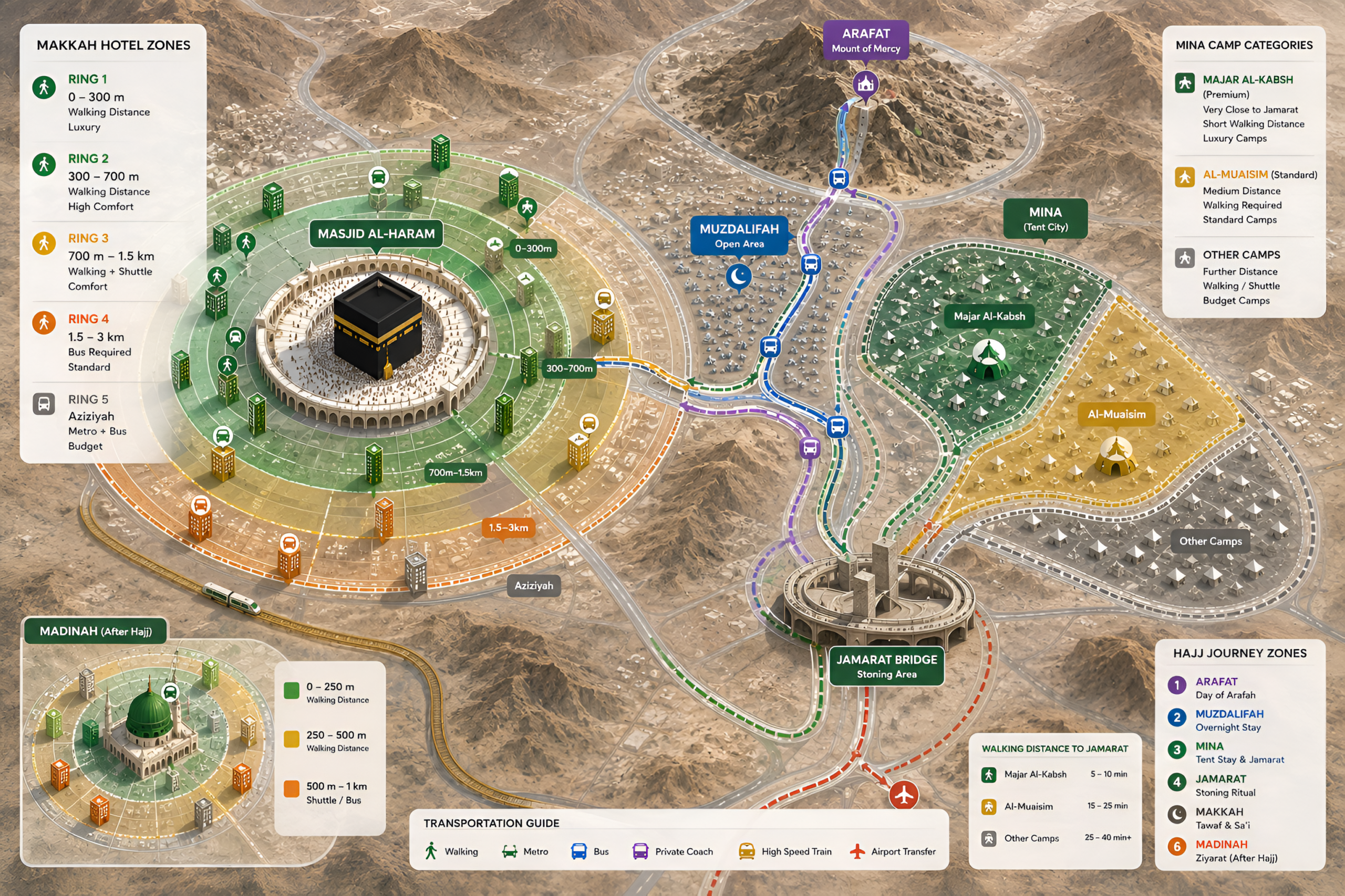 Hajj Journey Map – Makkah to Arafat Route