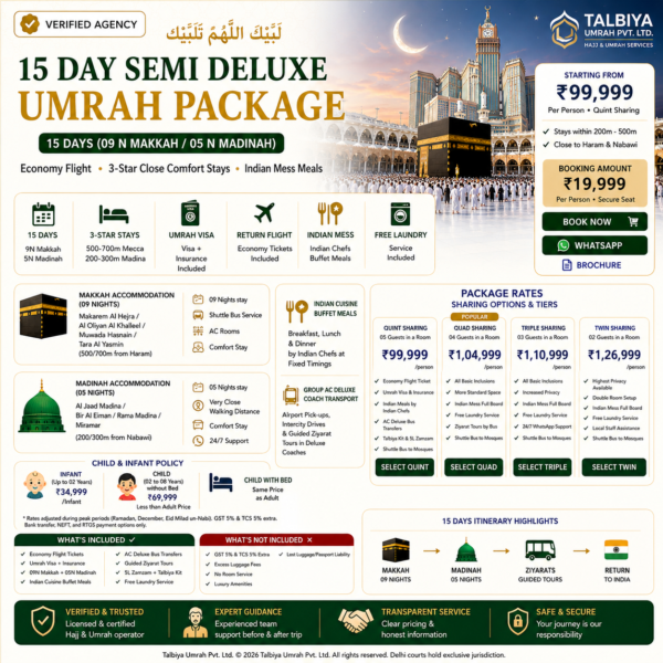 semi-deluxe Mubarak Semi Deluxe Umrah Package-15days